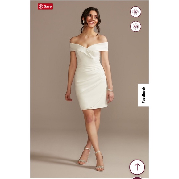 David’s Bridal short off shoulder cuff neckline crepe dress - Picture 1 of 3